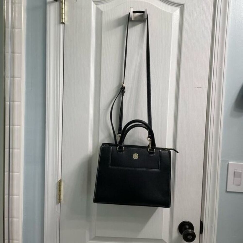 Anne Klein Satchel Bag Faux Leather Crossbody Tote Gold Hardware Quiet Luxury - Picture 2 of 16